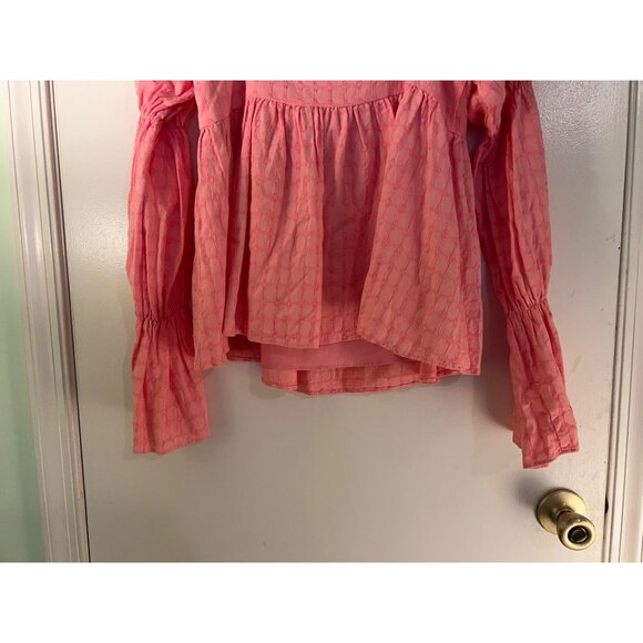 In the Style Tie Front Blouse Womens Size 8 Pink Boho Peasant Top Long Sleeve Sq - Picture 11 of 16